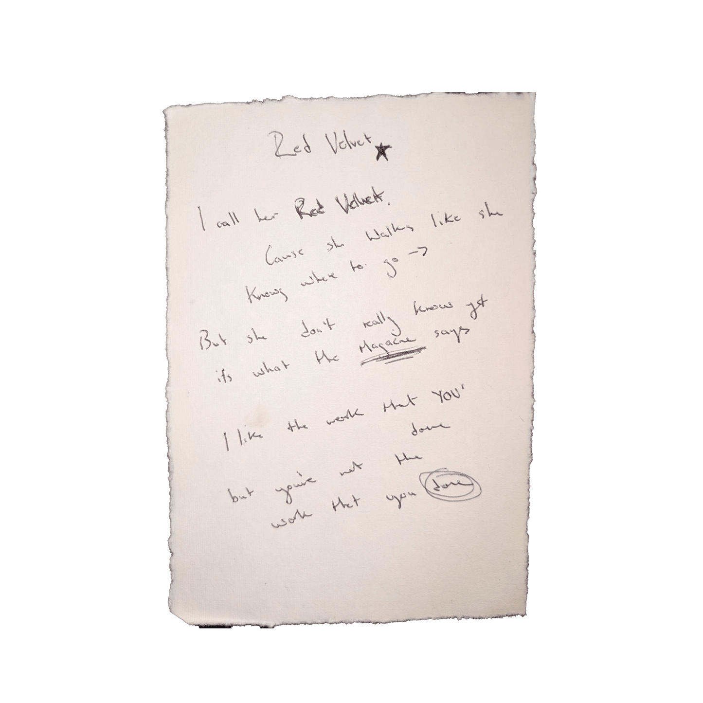 RED VELVET HANDWRITTEN LYRICS - Philip McHale